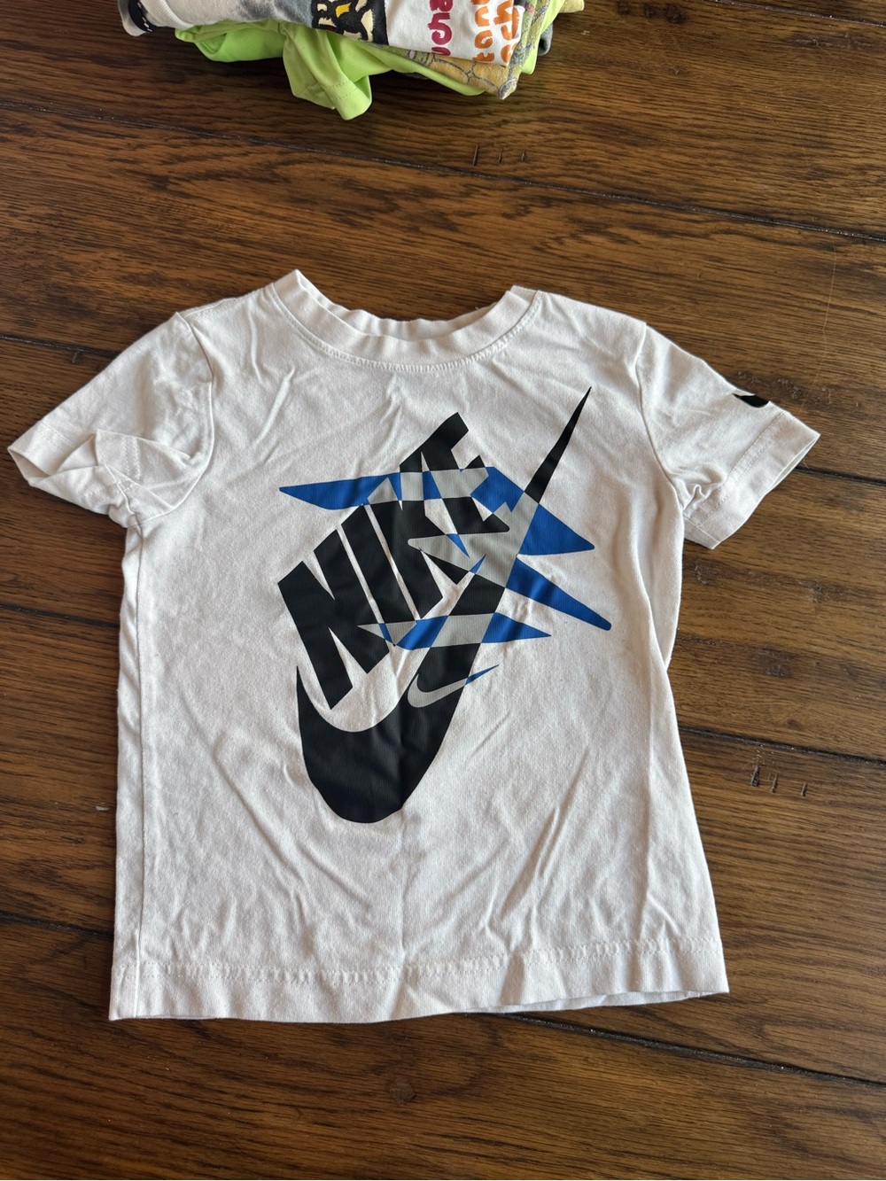 Nike White Short Sleeve Tee with Black & Blue Graphic